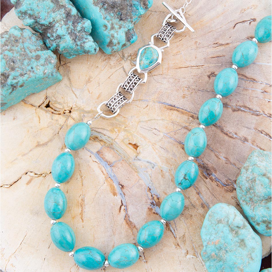 Collana con pepite di turchese blu sterling legato