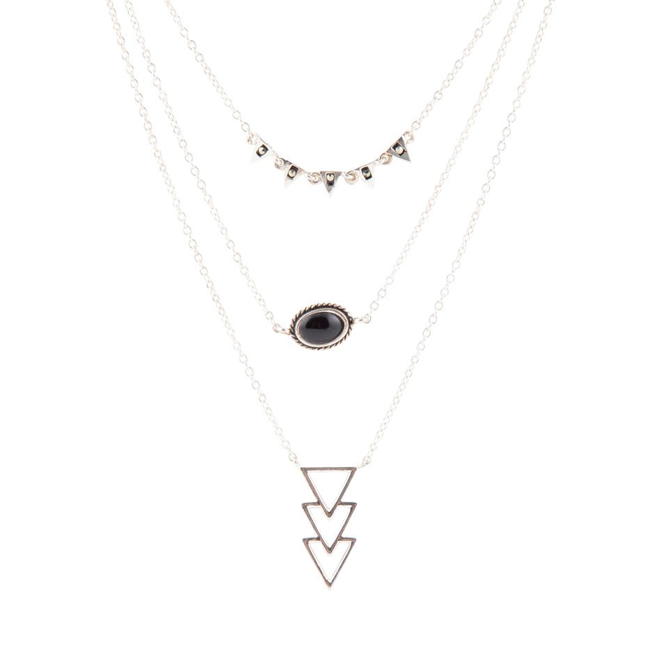 Marcasit och Onyx Sterling Silver Lager-på-lager Halsband