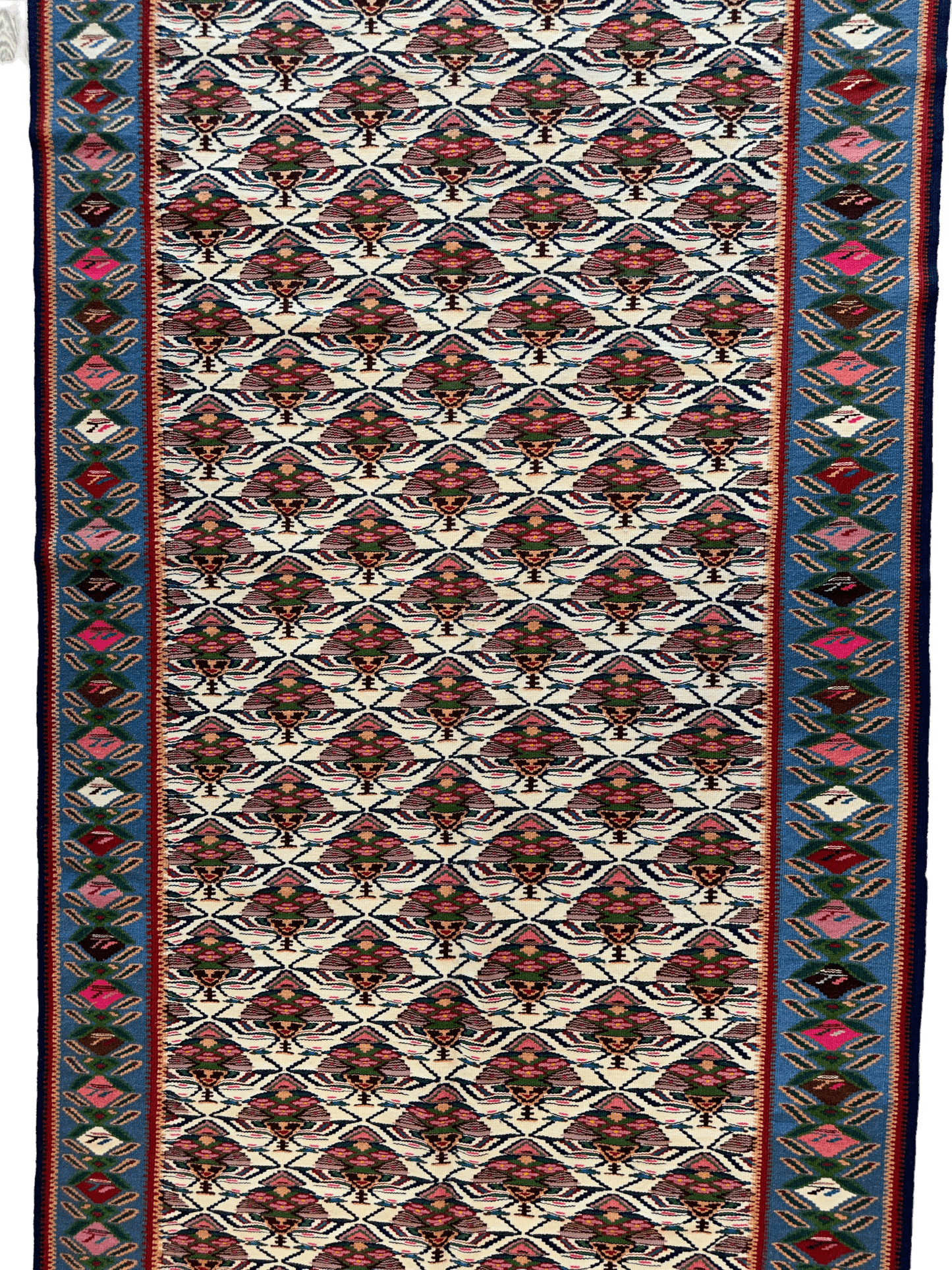Meesterwerk Vintage Perzische Senneh Kilim Loper Vloerkleed 4’ x 9’