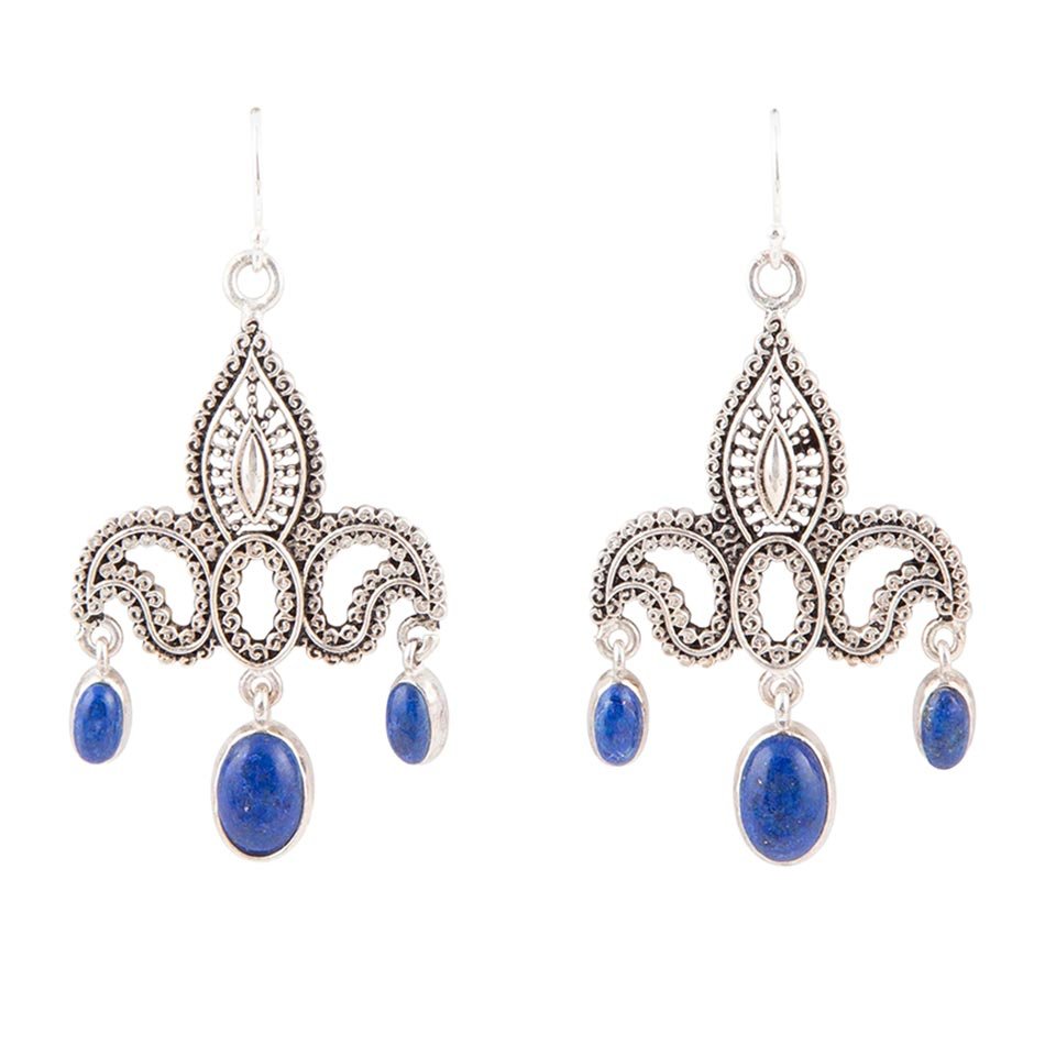 Mehendi blå lapis och sterlingsilver ljuskrona örhängen