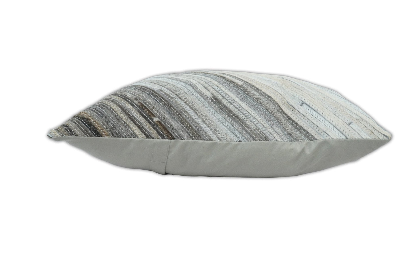 Modern Stripes Ivory and Gray Genuine Leather Accent Pillow, Cushion | PL17