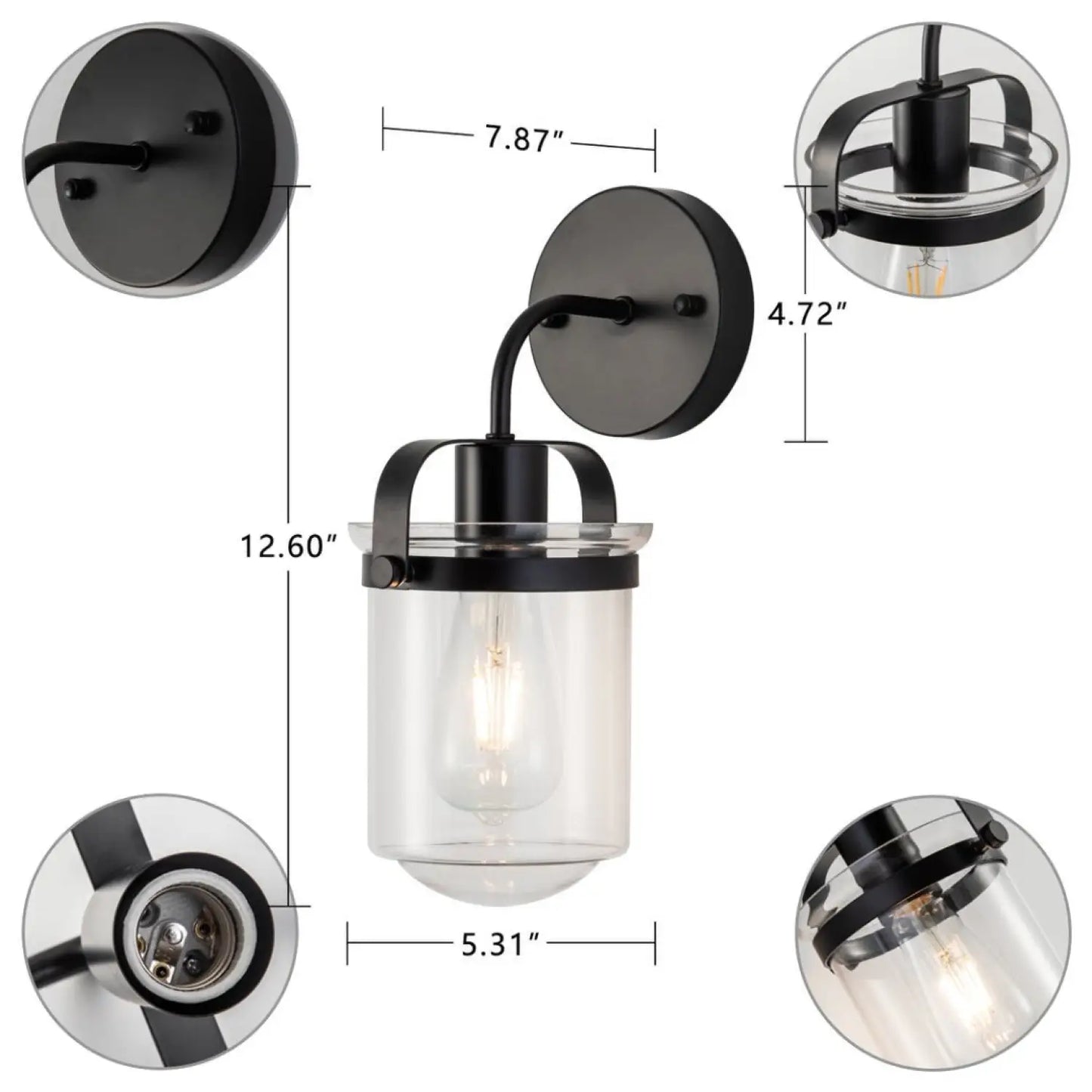 Modern vägglampa för hem med klar glasskärm E26 armatur