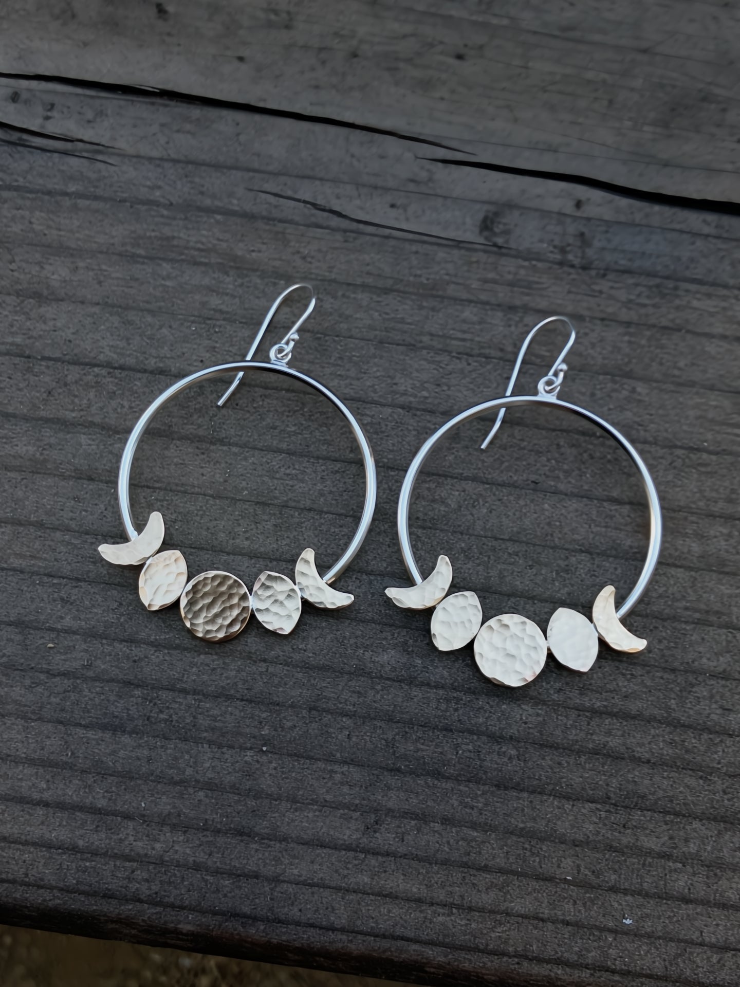 Moon Phase Hoop Earrings in Sterling Silver and Brass
