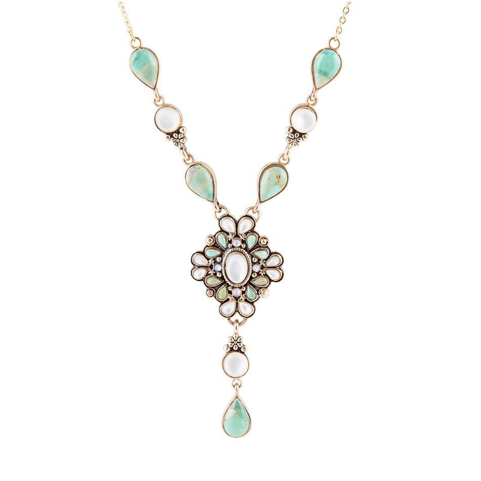 Madreperla bianca e turchese blu Collana a Y dorata Barcellona