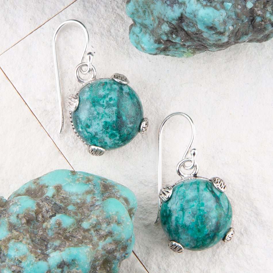 Nomad blå Chrysocolla och sterlingsilver droppörhängen