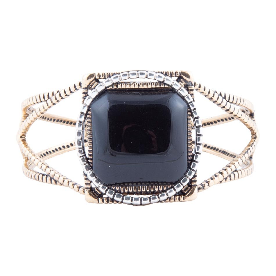 Bracciale rigido dorato in metallo misto Onyx