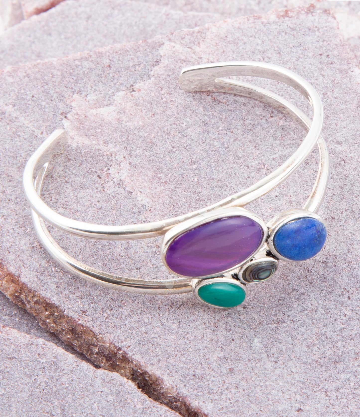 Påfågel Flersten och Sterling Silver Manschettarmband