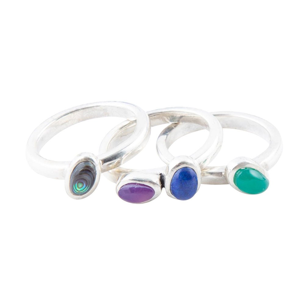 Påfågel Färgglad Multi-Sten och Sterlingsilver Ring Set