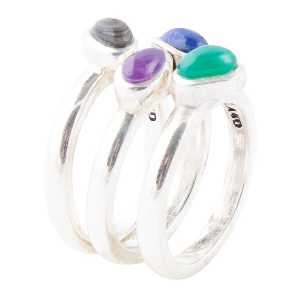 Påfågel Färgglad Multi-Sten och Sterlingsilver Ring Set