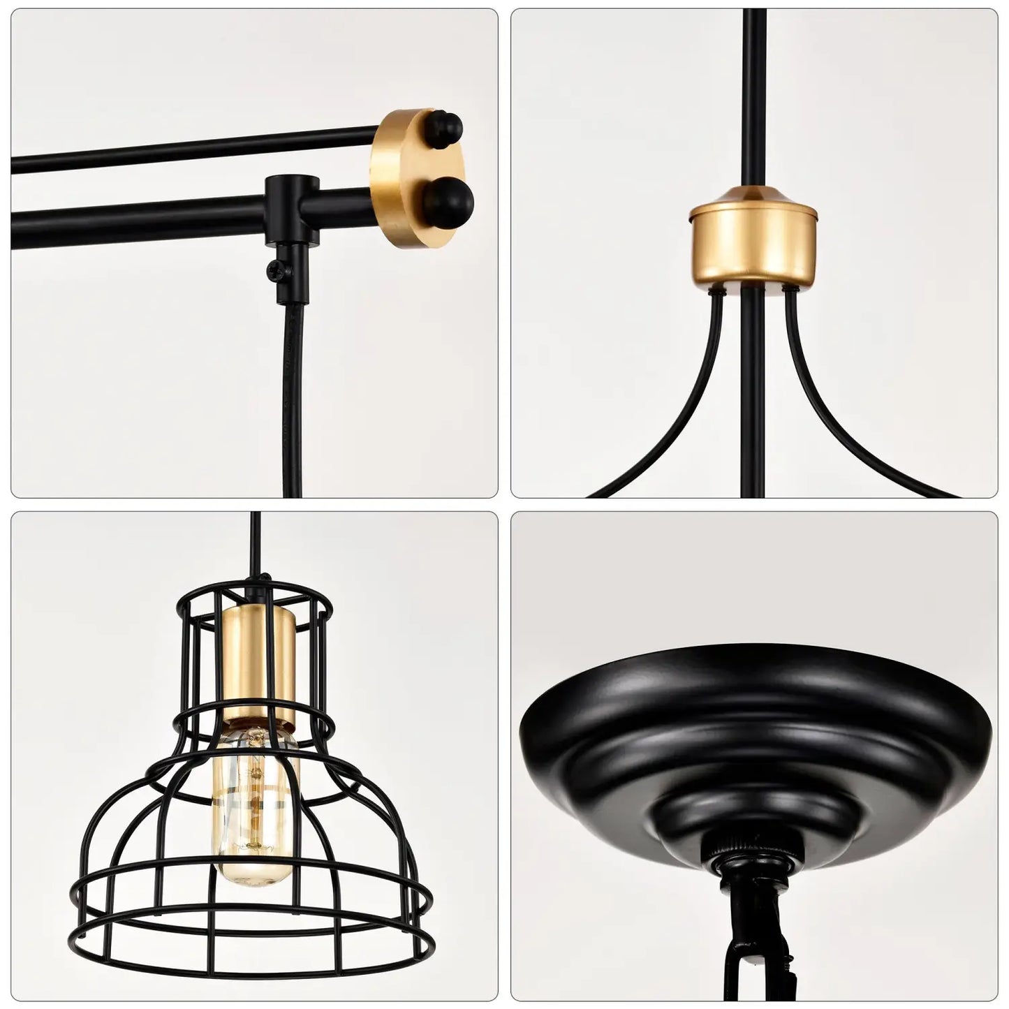 Hängande lampa vintage 40" matt svart & guld ljuskrona för vardagsrum