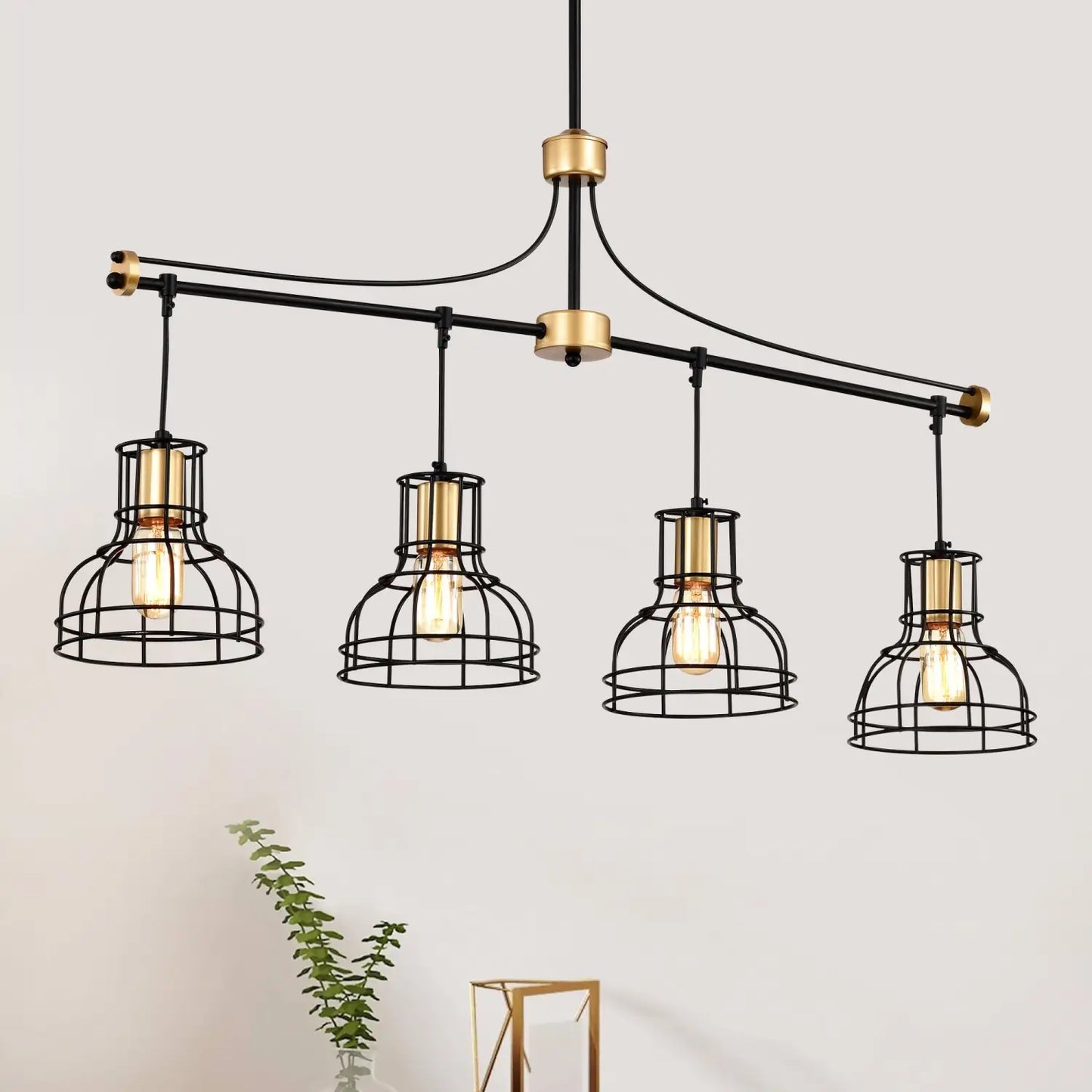 Hängande lampa vintage 40" matt svart & guld ljuskrona för vardagsrum