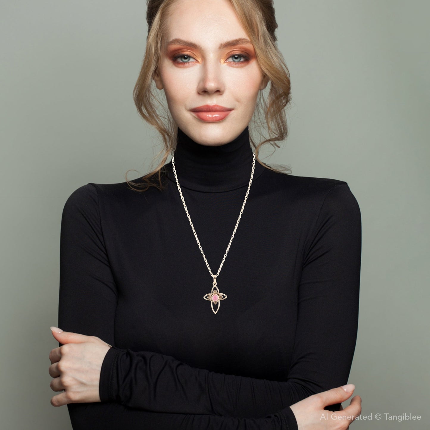 Roze Rhodoniet Gouden Kruis Hanger Ketting