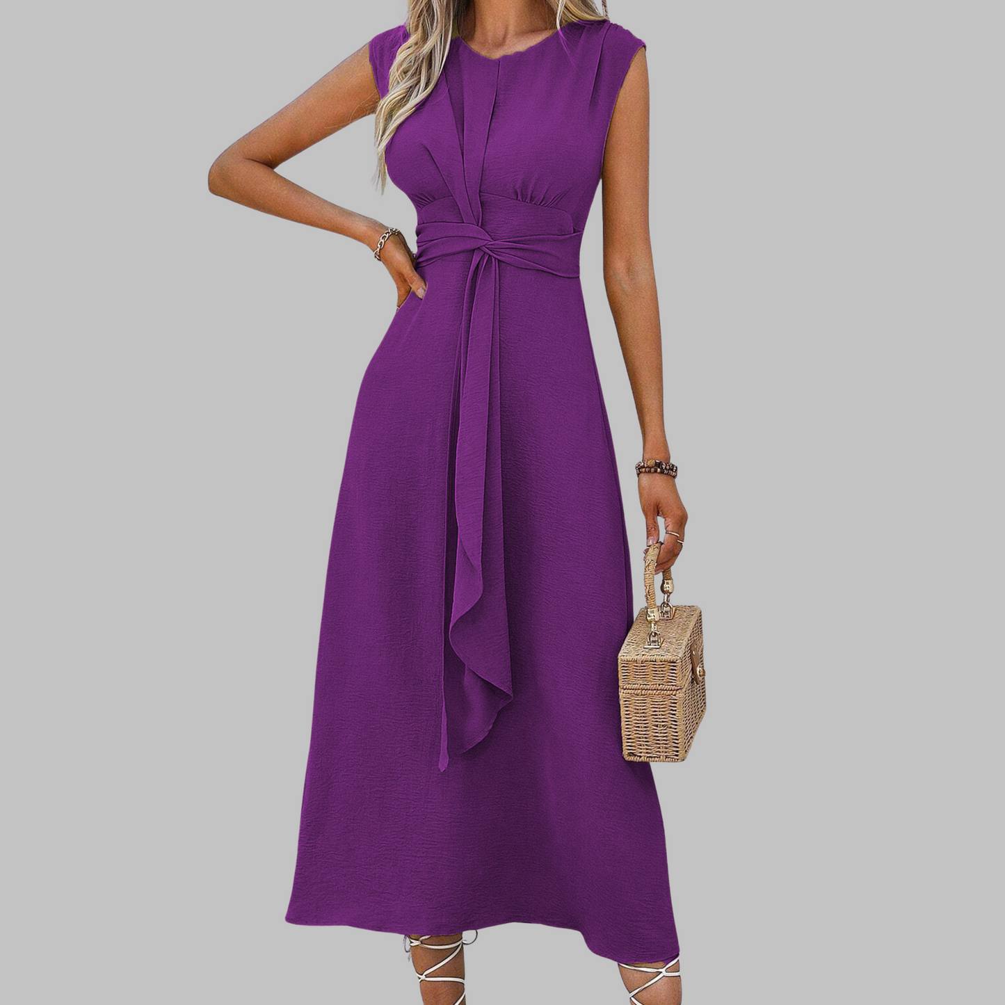 Women's A-Line Midi Dress | Elegant Sleeveless Design - View 9