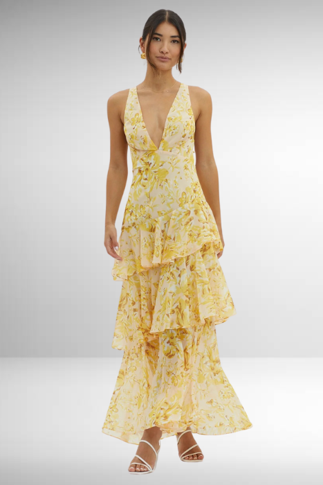 Women's V-Neck Tiered Maxi Dress | Flowing Summer Silhouette - View 9