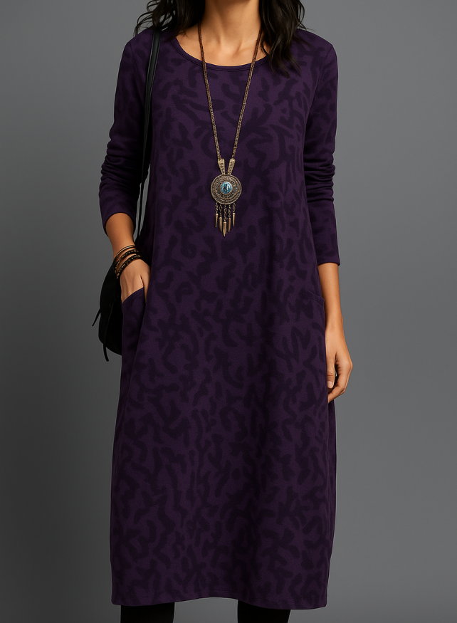Cozy Knit Long Sleeve Midi Dress | Relaxed Fit with Pockets - View 6