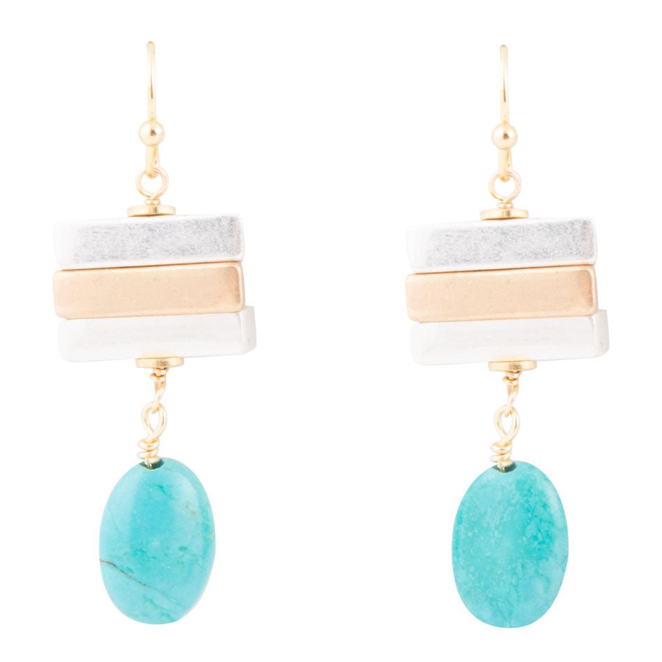 Orecchini a goccia in magnesite blu Pueblo e metallo misto