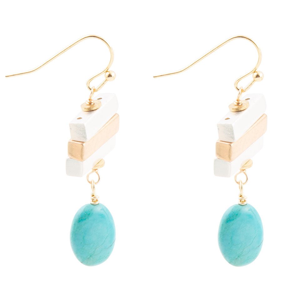 Orecchini a goccia in magnesite blu Pueblo e metallo misto