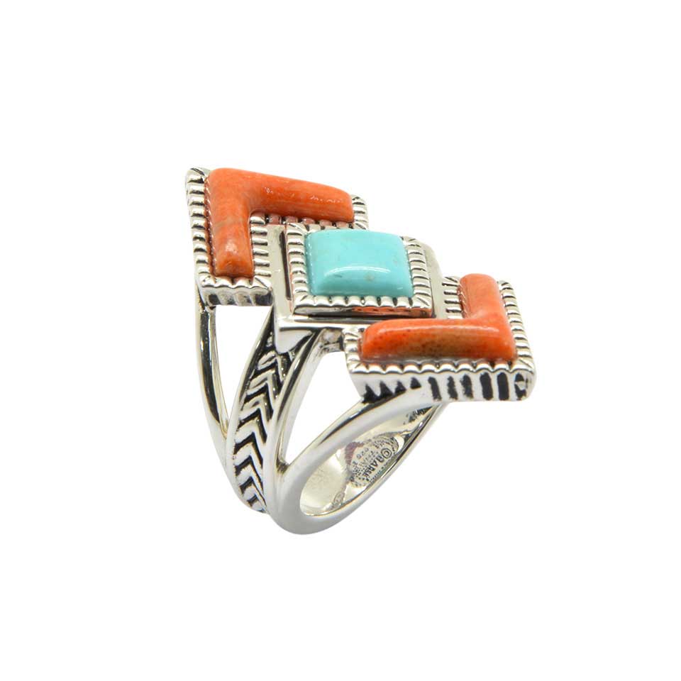 Rattler Geometrischer Steinring - Sterlingsilber