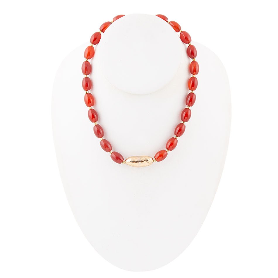 Orange Karneol Goldene Perlen Statement Halskette