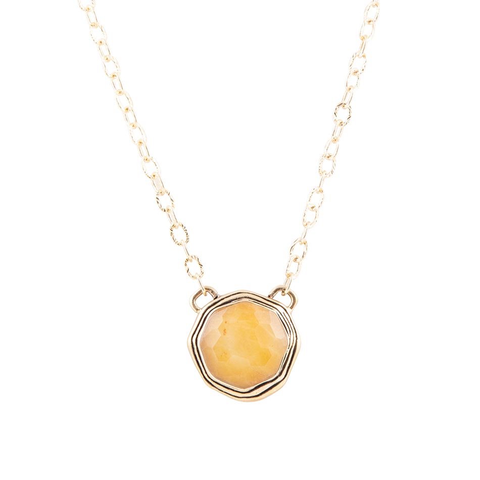 Flusssteine Gelber Quarz und Goldbronze Halskette