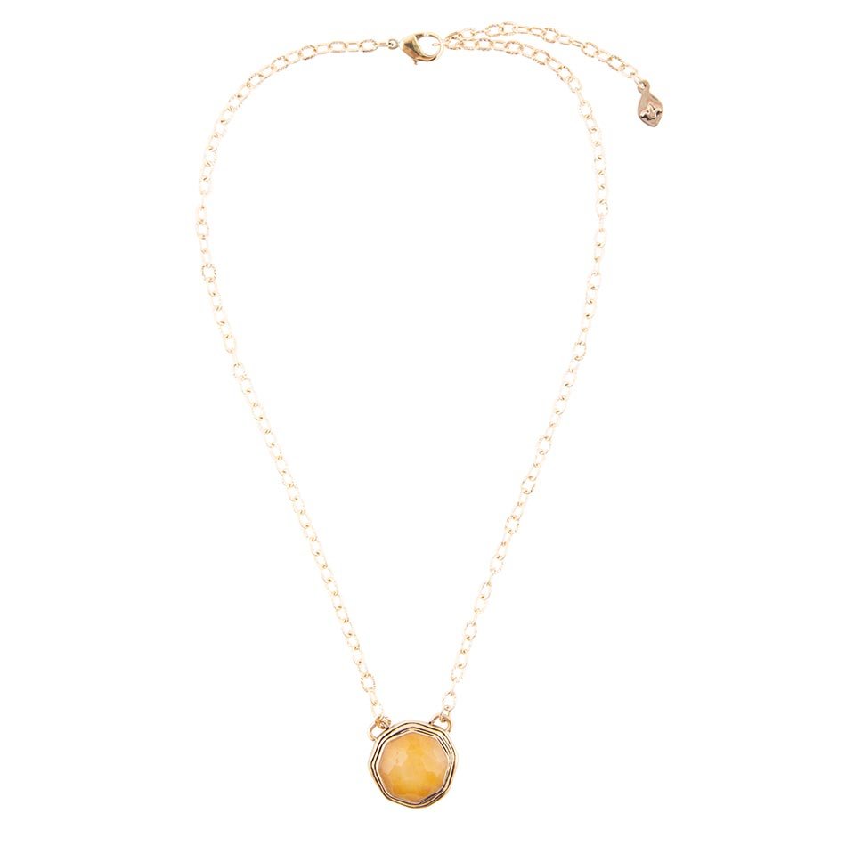 Flusssteine Gelber Quarz und Goldbronze Halskette