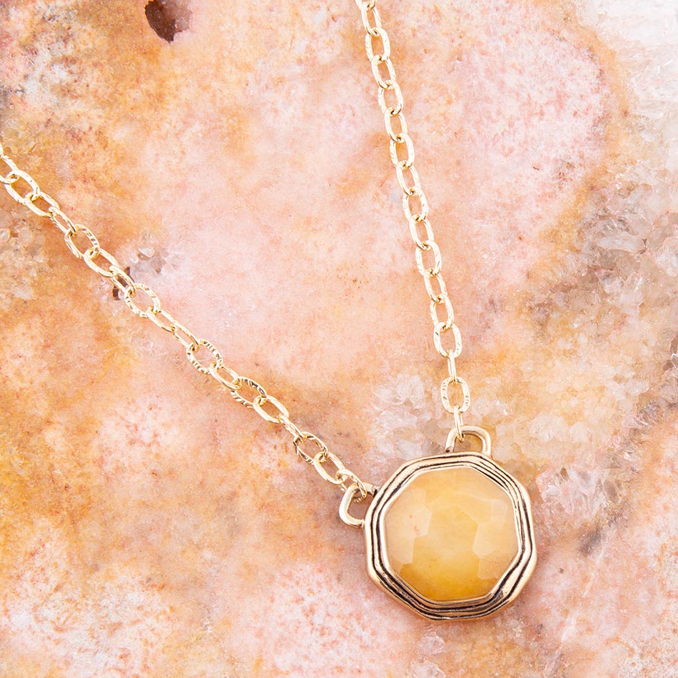 Flusssteine Gelber Quarz und Goldbronze Halskette