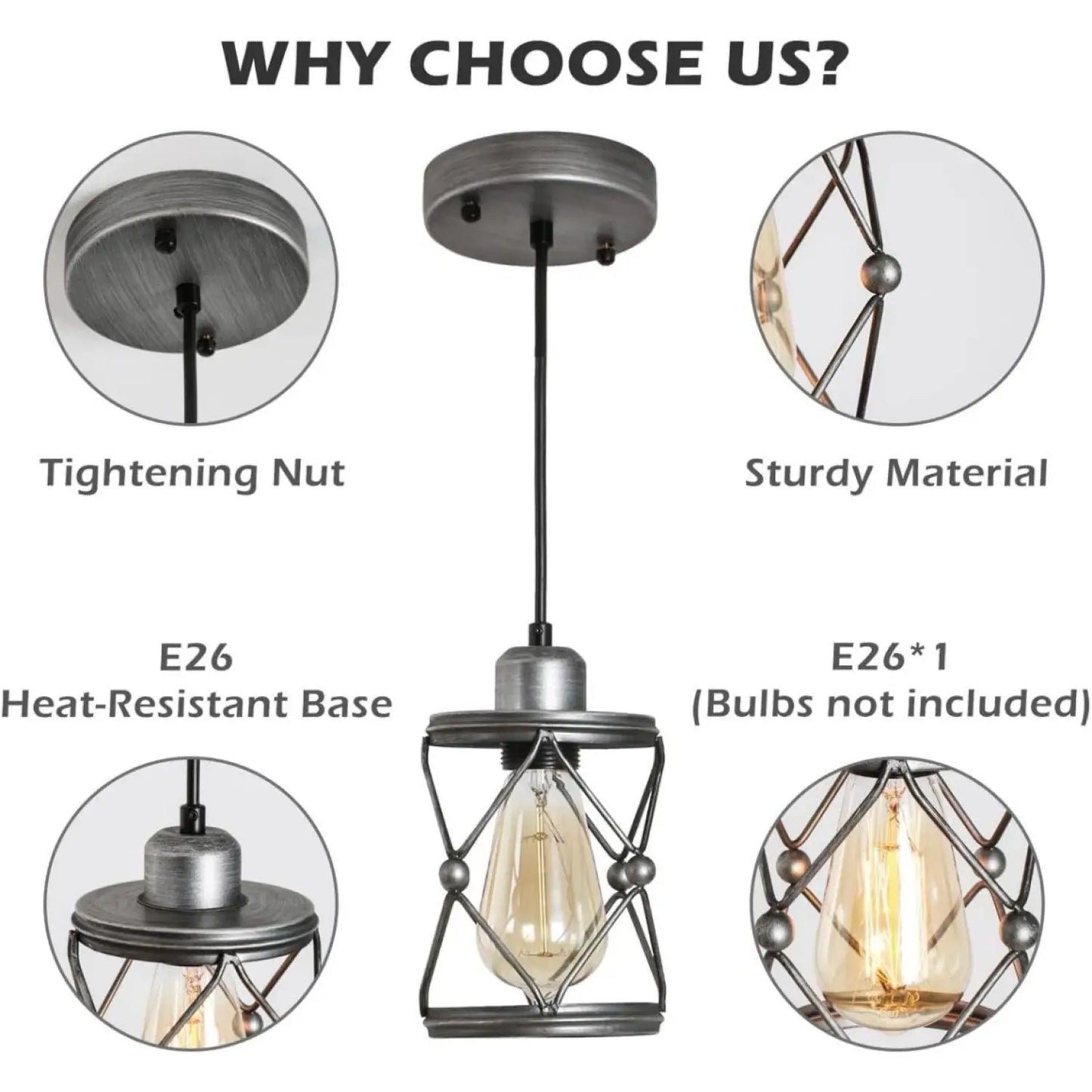 Rustik silver metallhänge ljus för kök med justerbar LED-lampa