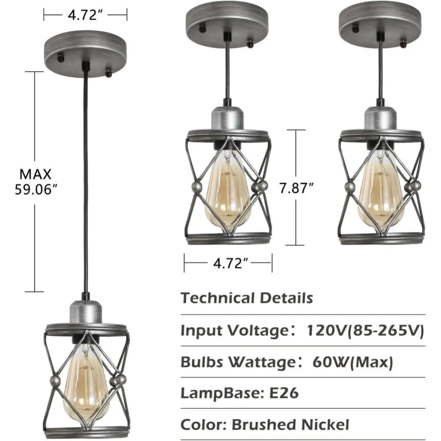 Rustik silver metallhänge ljus för kök med justerbar LED-lampa