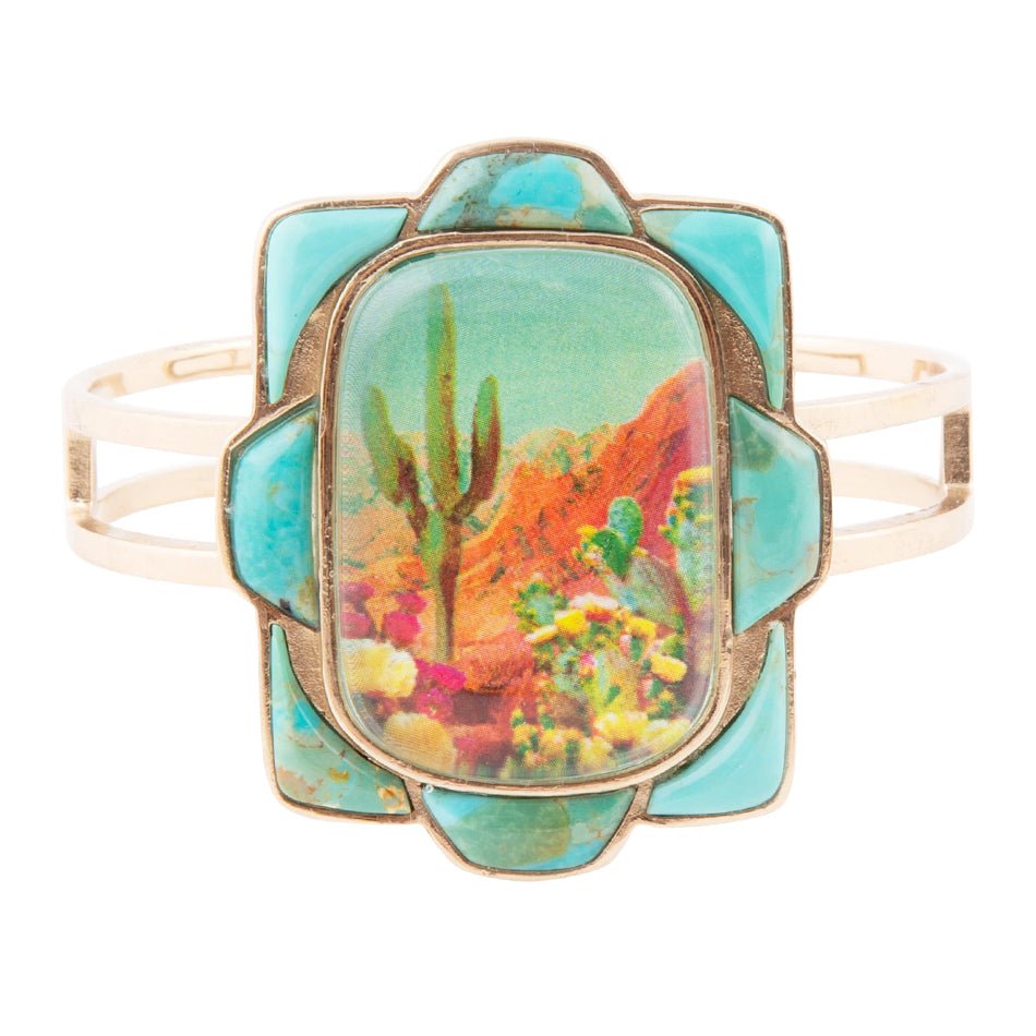 Bracciale a polsino dorato e turchese blu Sedona panoramico