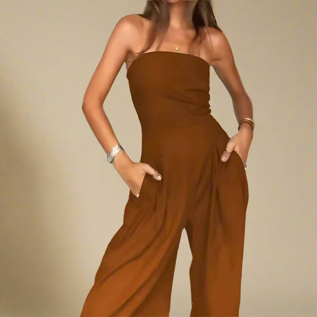 Trägerloser Jumpsuit mit weitem Bein
