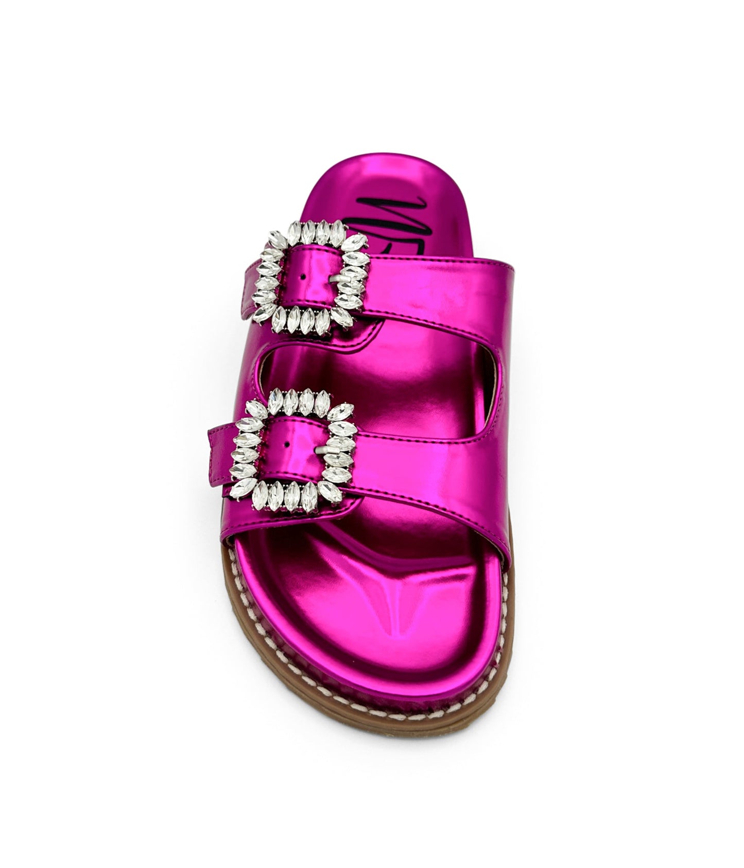 Stellar Strass Schnallen Slides in Fuchsia