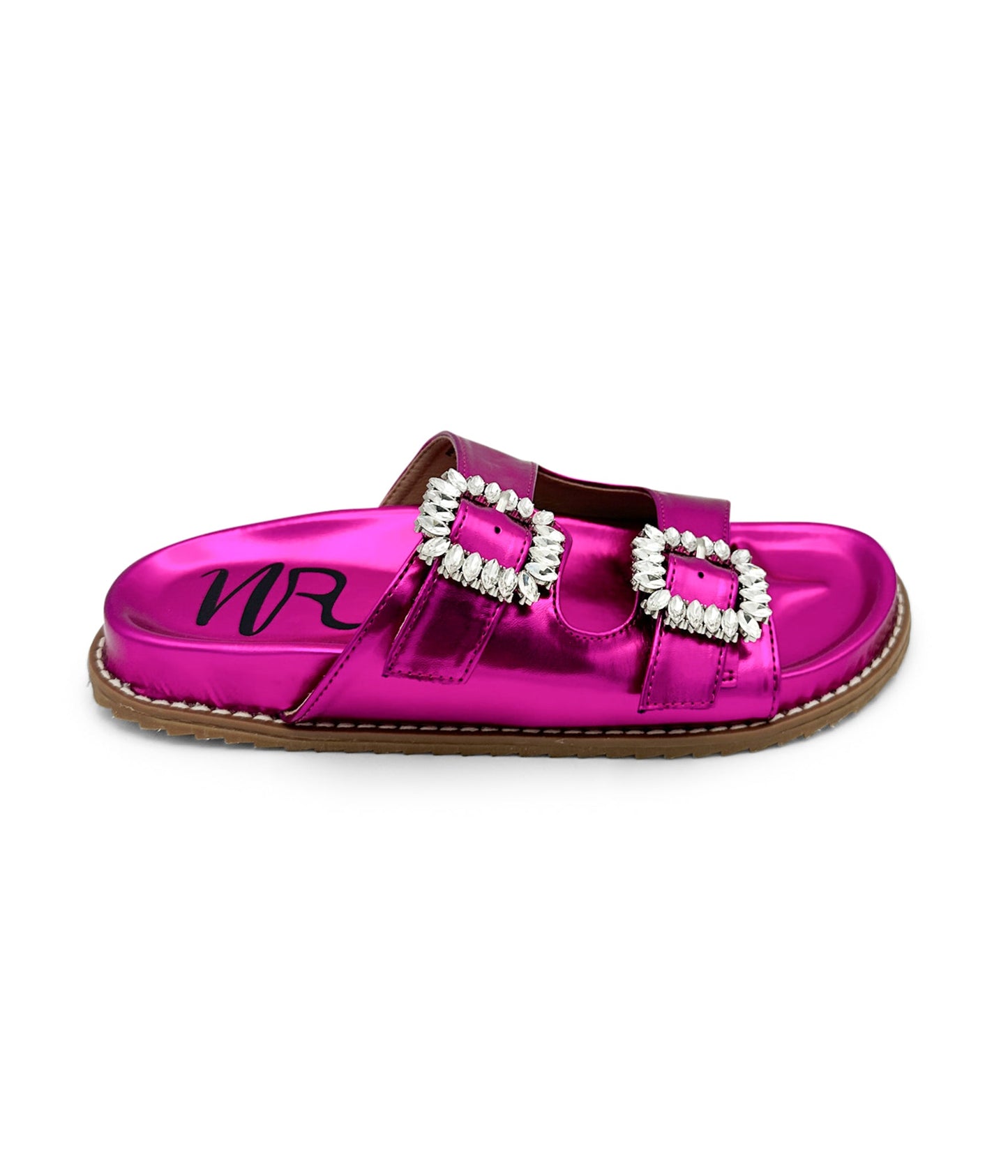 Stellar Strass Schnallen Slides in Fuchsia