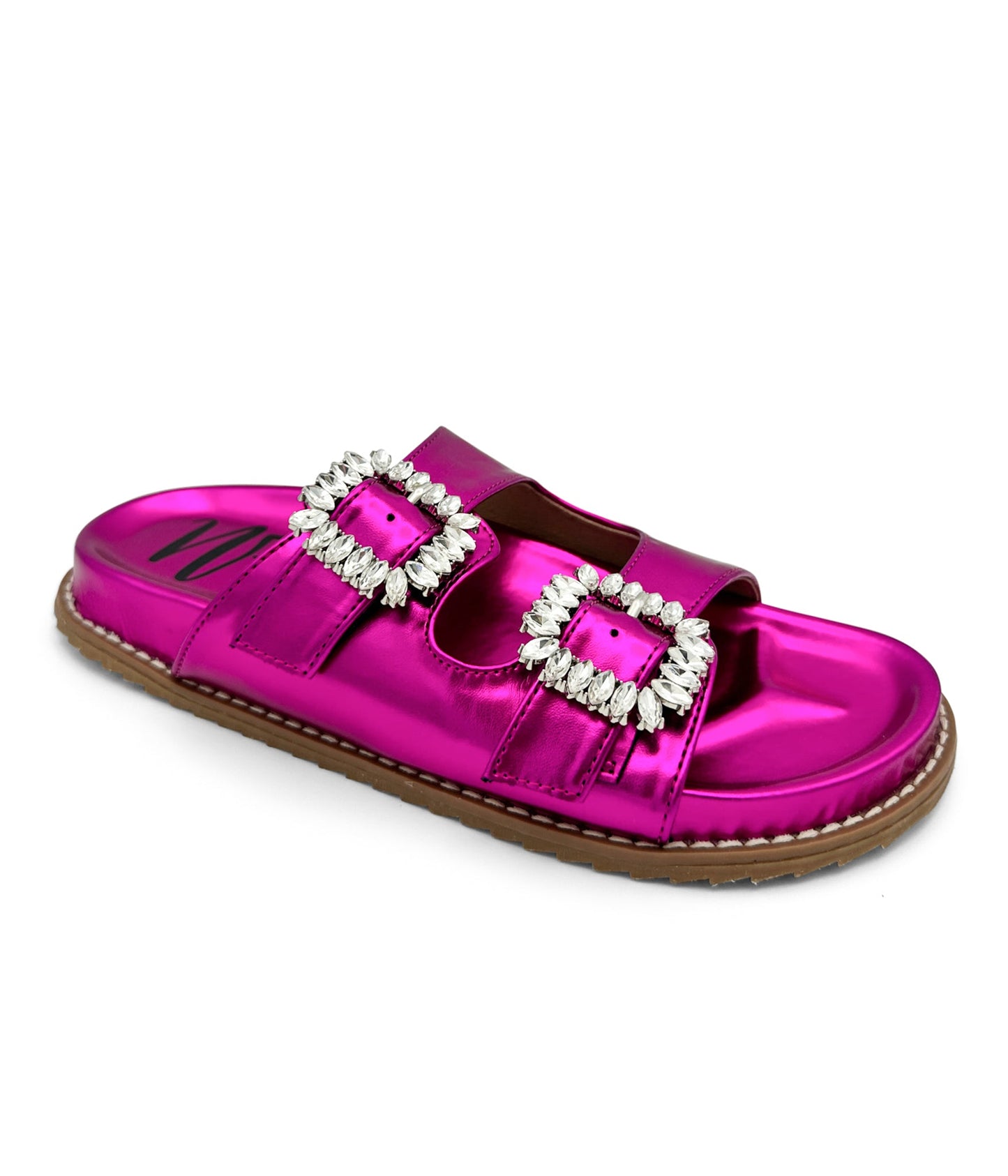 Stellar Strass Schnallen Slides in Fuchsia