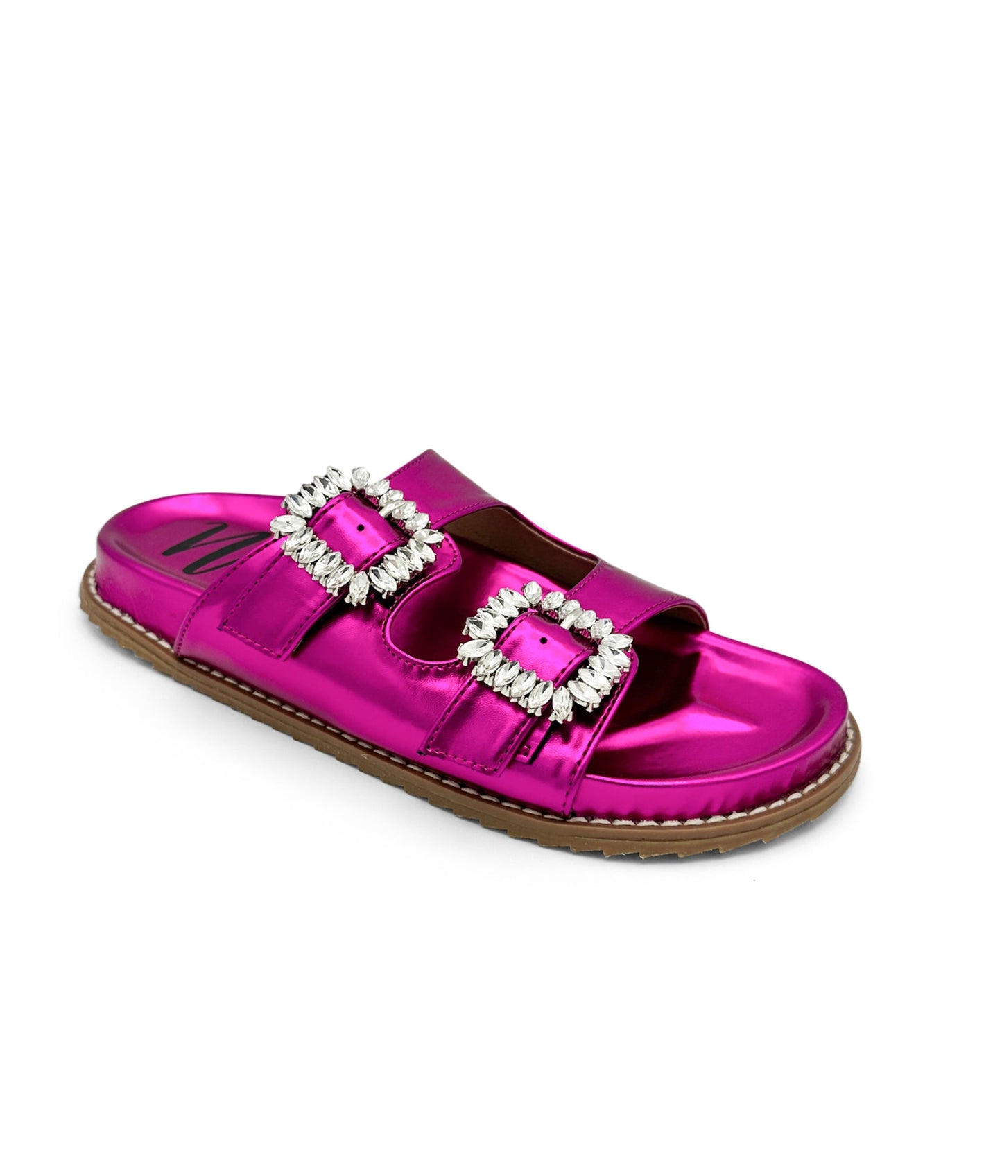 Stellar Strass Schnallen Slides in Fuchsia