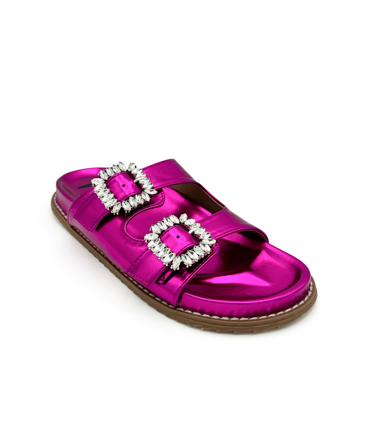 Stellar Strass Schnallen Slides in Fuchsia