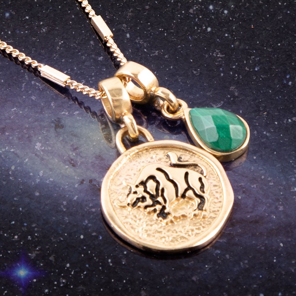 Taurus - Zodiakalny Zielony Malachit Złoty Naszyjnik z Zawieszką
