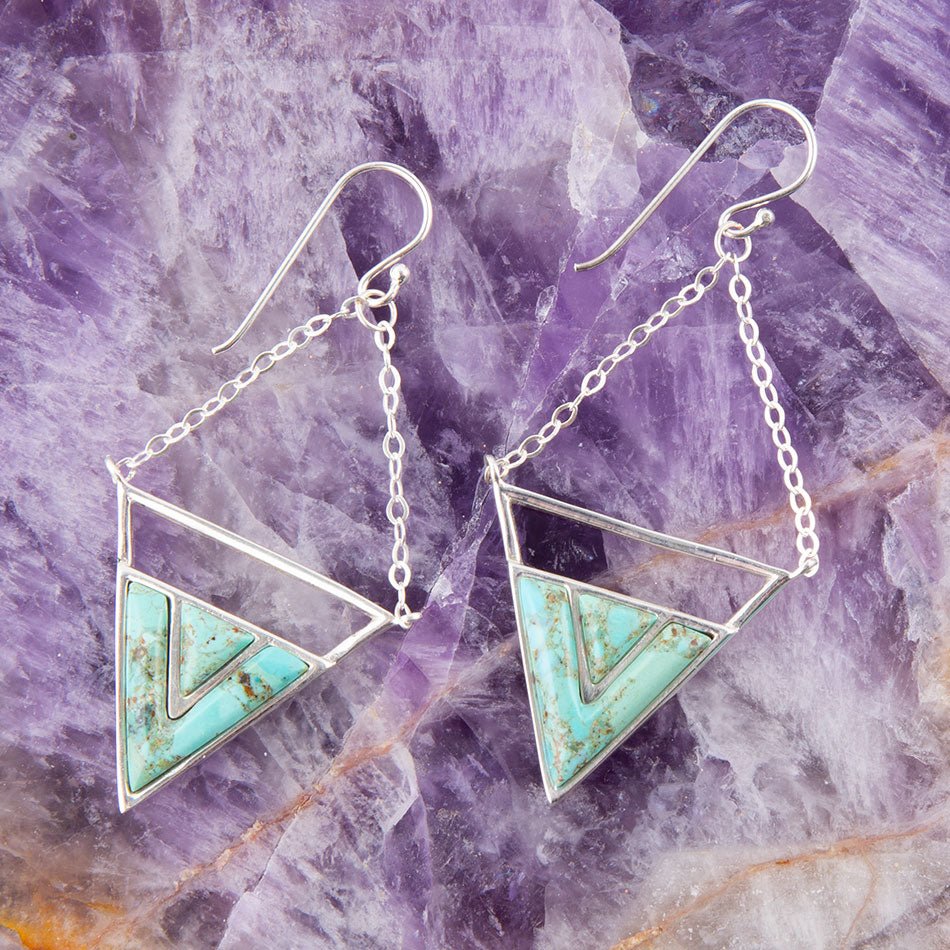 Orecchini trapezio turchese e argento sterling