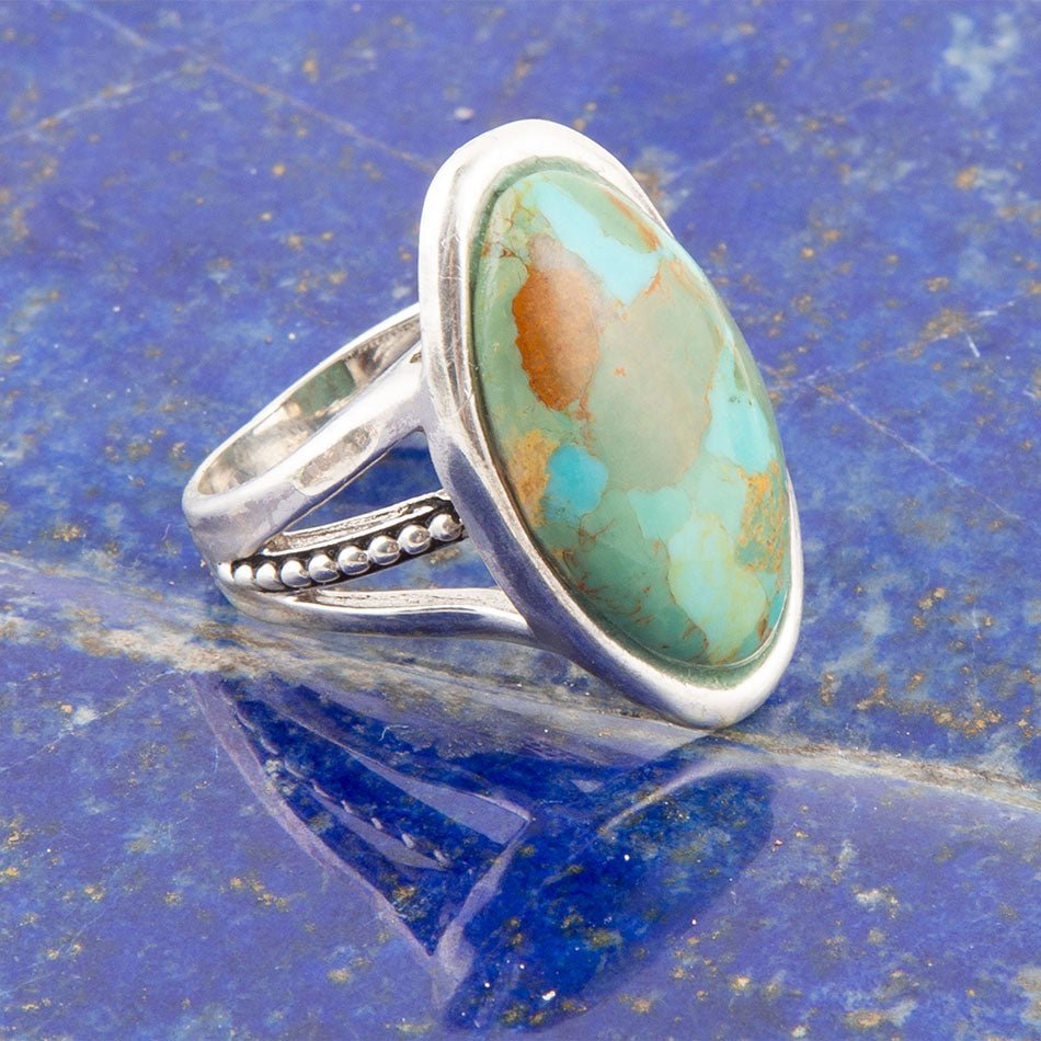 Blauwe Turkoois en sterling zilveren ovale ring
