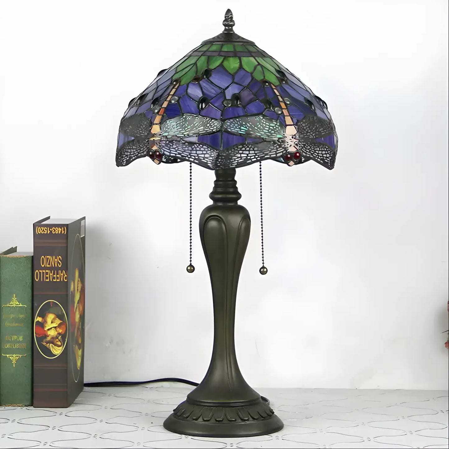 Vintage Tiffany-lampa med trollsländeglasarbete