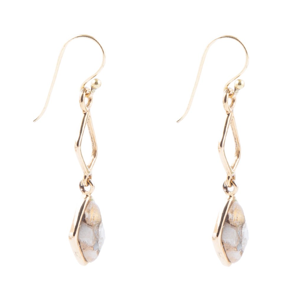 Orecchini a goccia in matrice di calcite bianca e bronzo