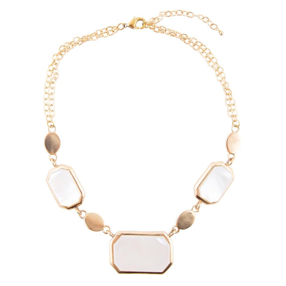 Witte Parelmoer en Gouden Bronzen Statement Ketting