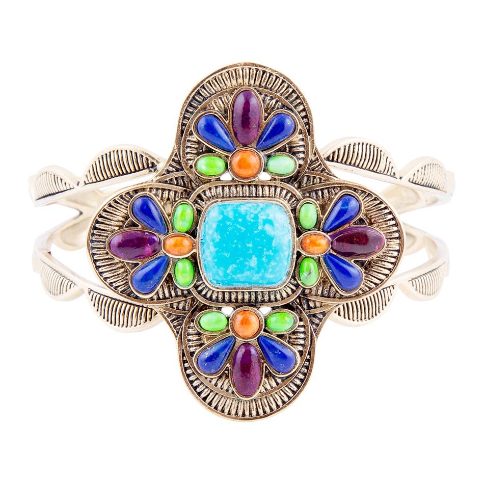 Zion Blau Türkis Mehrstein Goldenes Manschettenarmband
