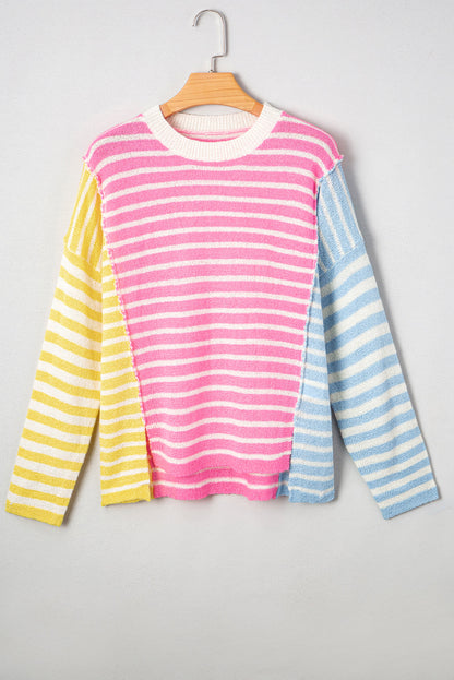 Sweter Esther w paski z łatami, z rękawami typu dolman i rozcięciem