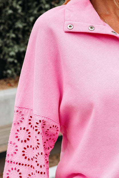 Evangeline besticktes Blumenknopf-Pullover-Sweatshirt