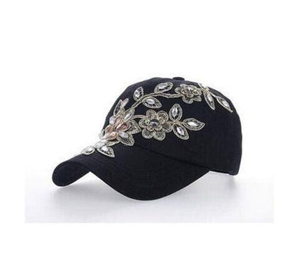 Cowgirl's Diamond Embroidery Flower Baseball Cap