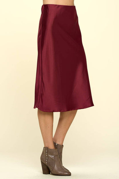 Made in USA Solid Satin Midi Skirt