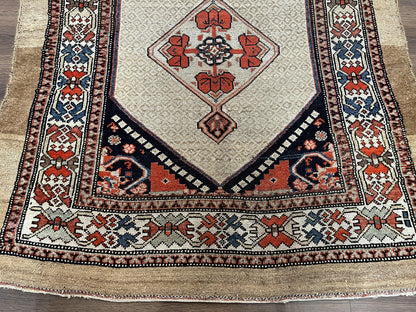 Rare Persian Sarab Tribal Runner Rug 4 x 10, Antique, Geometric Medallions, Camel Hair Runner