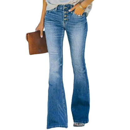 High Waist Designer Stretch Jeans – Trendy Flared Denim for Cowgirls