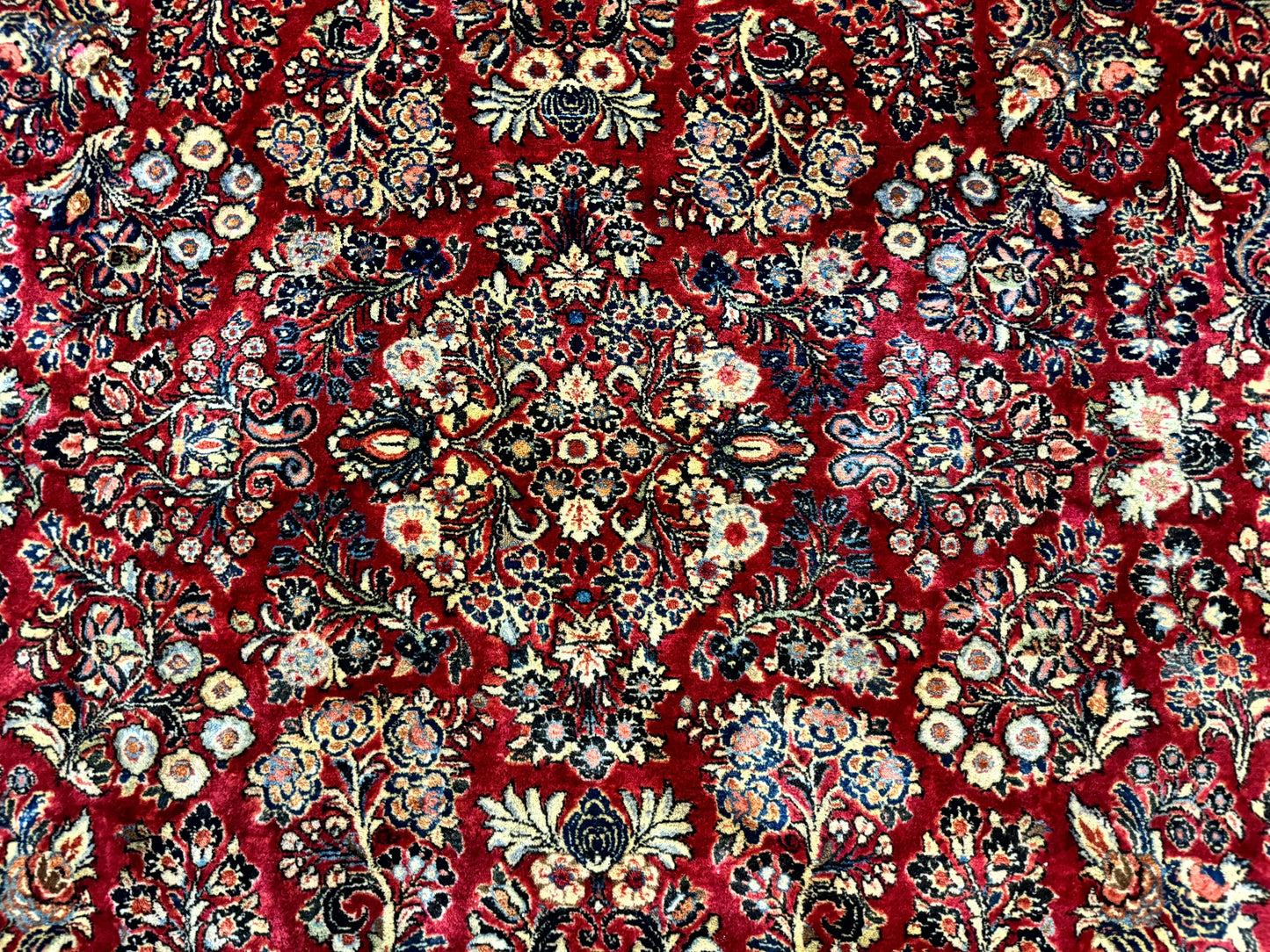 Persian Sarouk Rug 10x10, Square Persian Carpet, Red, Floral, Antique