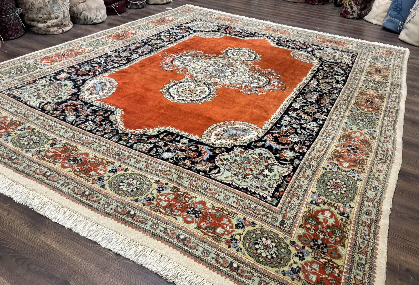 Persian Rug 11x13, Semi Open Field, Soft Wool Pile, Vintage Persian Carpet, Persian Tabriz Tabatabai